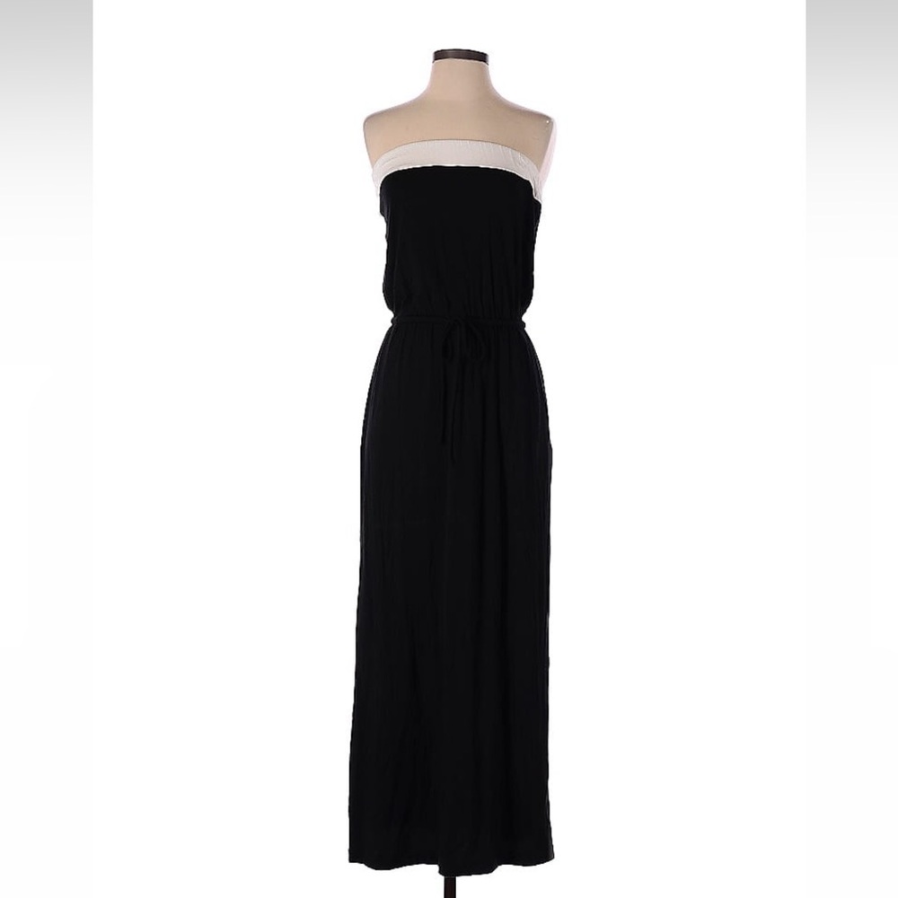 J Crew Black Strapless Maxi Dress with White Stripe
